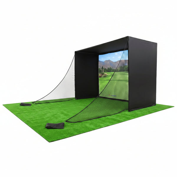Golf Simulator Enclosure 10.7X8X5Ft & 8.5X8.5X5Ft Golf Simulators for Home | Light-Proof HD/4K Silent Impact Screen, Indoor/Outdoor - Includes Mat, Foam-Padded Iron Poles, Shank Net, Sandbag & Bonus Kit
