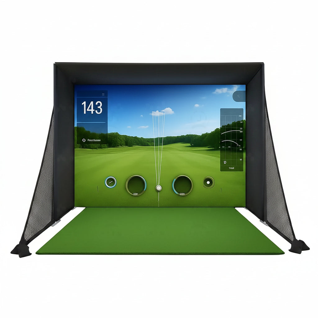 Golf Simulator Enclosure with Impact Screen Aluminum Frame and Hitting Net Enclosed Display Screen for for Indoor Golf Training