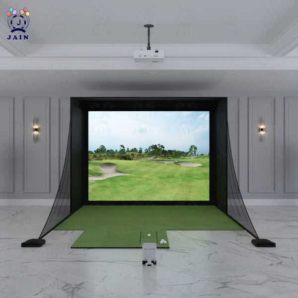 Golf Simulator Enclosure with Impact Screen Aluminum Frame and Hitting Net Enclosed Display Screen for for Indoor Golf Training