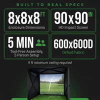 Golf Simulator Enclosure for Home Instant Quick and Easy Tool-Free Setup in 5 Mins Golf Hittig Cage - Complete Set with Heavy Duty Frame,Hd Impact Screen and Putting Green Turf (8X8 Ft) — Results & Stats